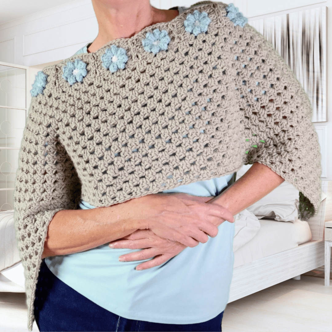 Cropped Flower Granny Square Poncho - Secret Yarnery