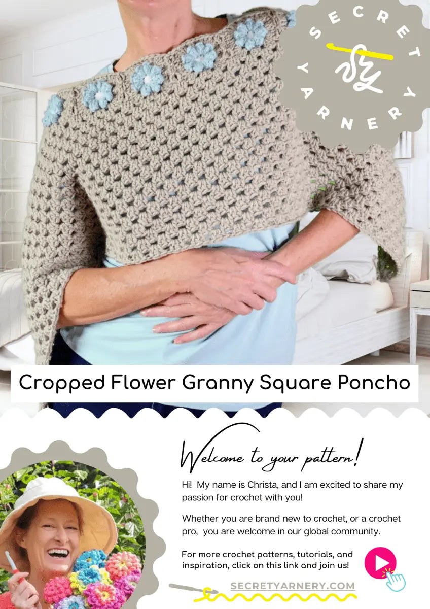 Cropped Flower Granny Square Poncho.