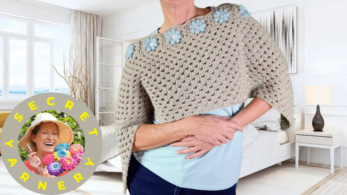 Cropped Flower Granny Square Poncho.