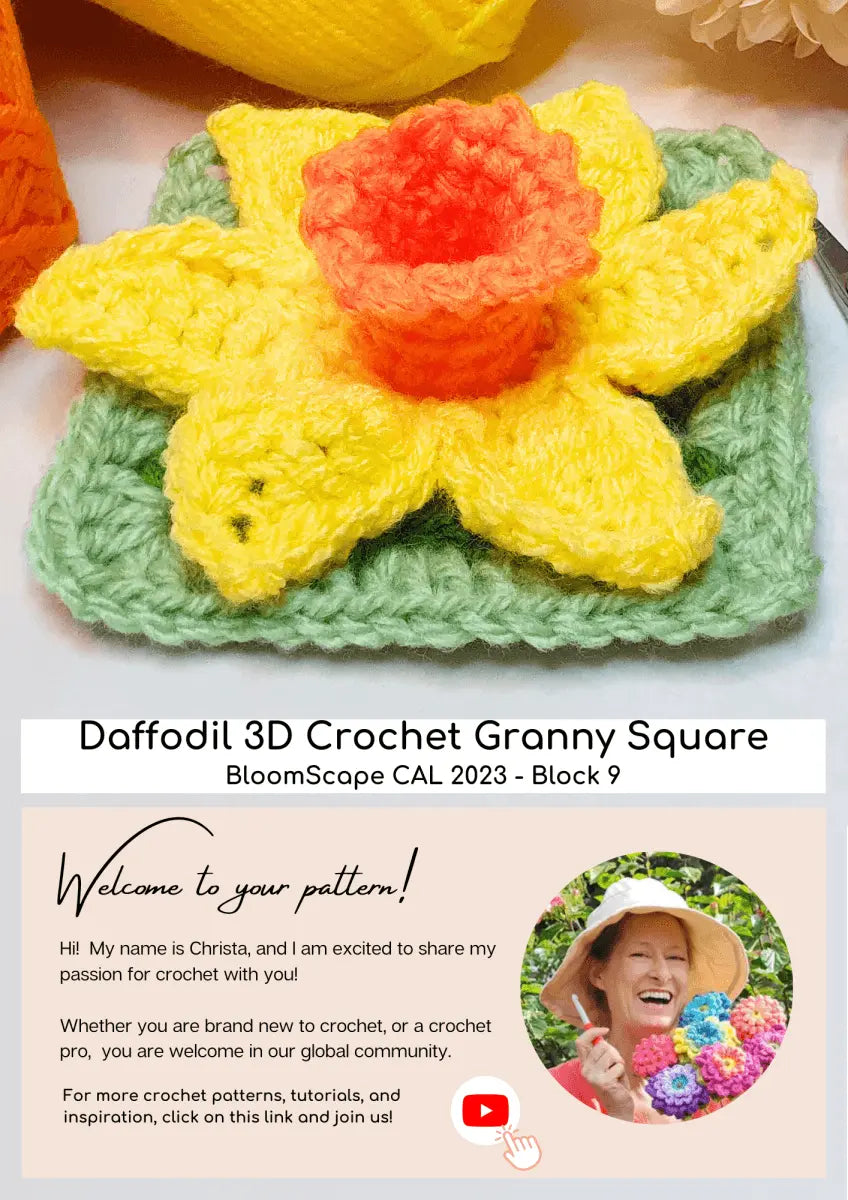 Daffodil Crochet Flower Granny Square - BloomScape CAL #9.