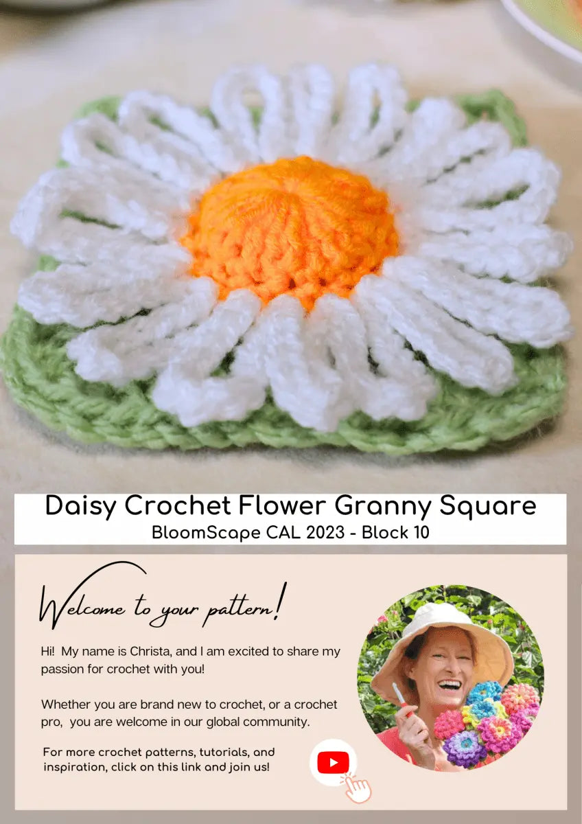 Crochet Daisy Flower Granny Square.