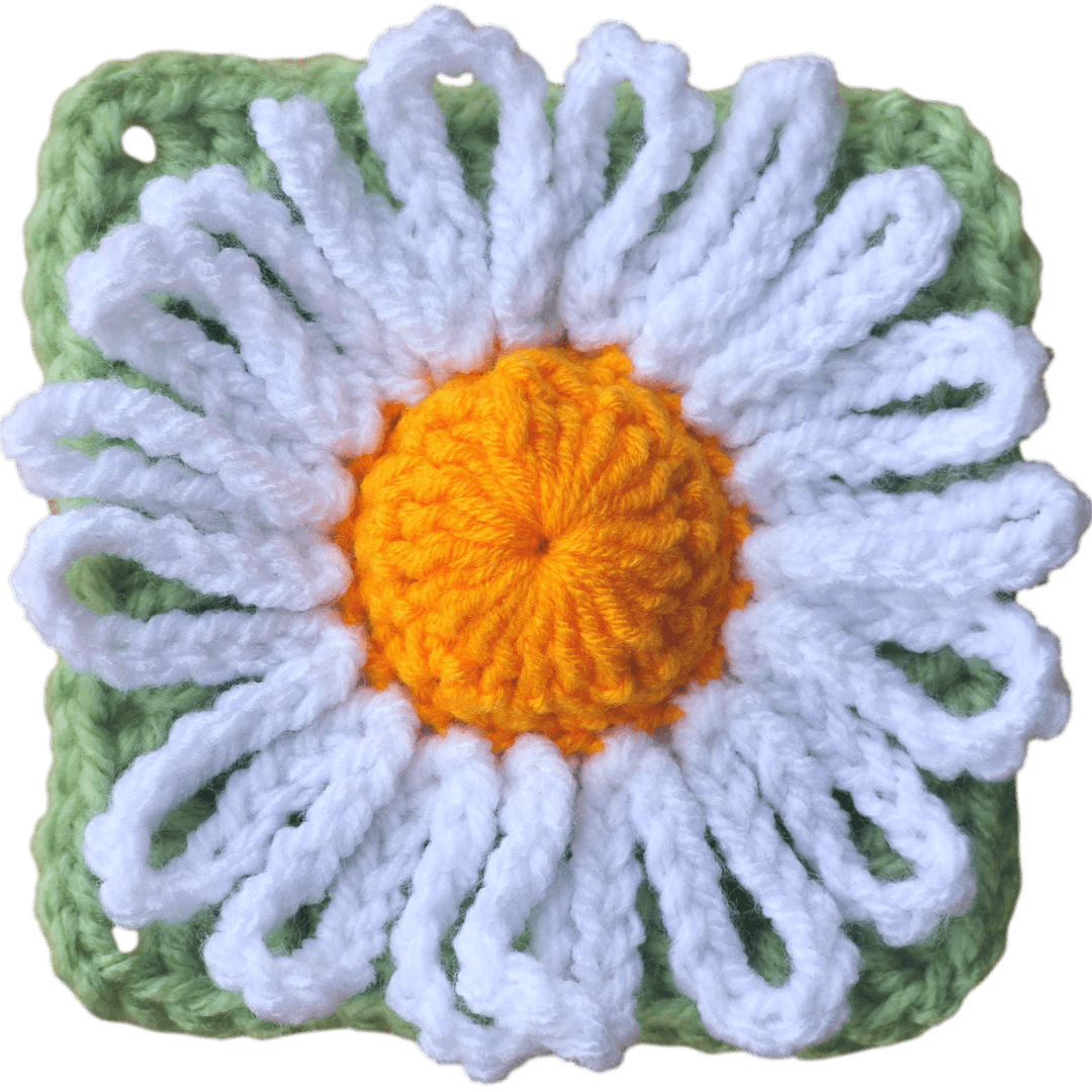 Crochet Daisy Flower Granny Square.