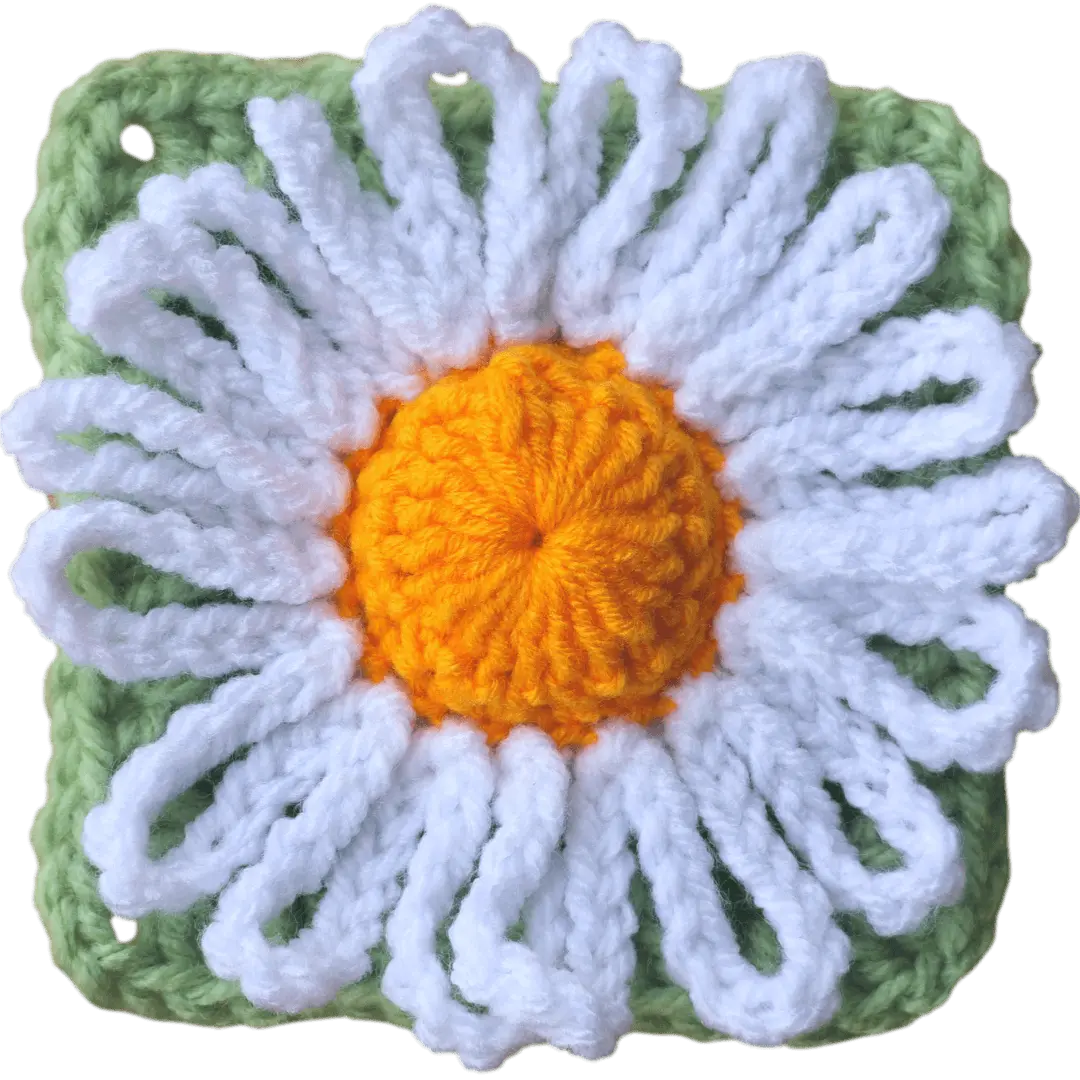 Crochet Daisy Flower Granny Square.