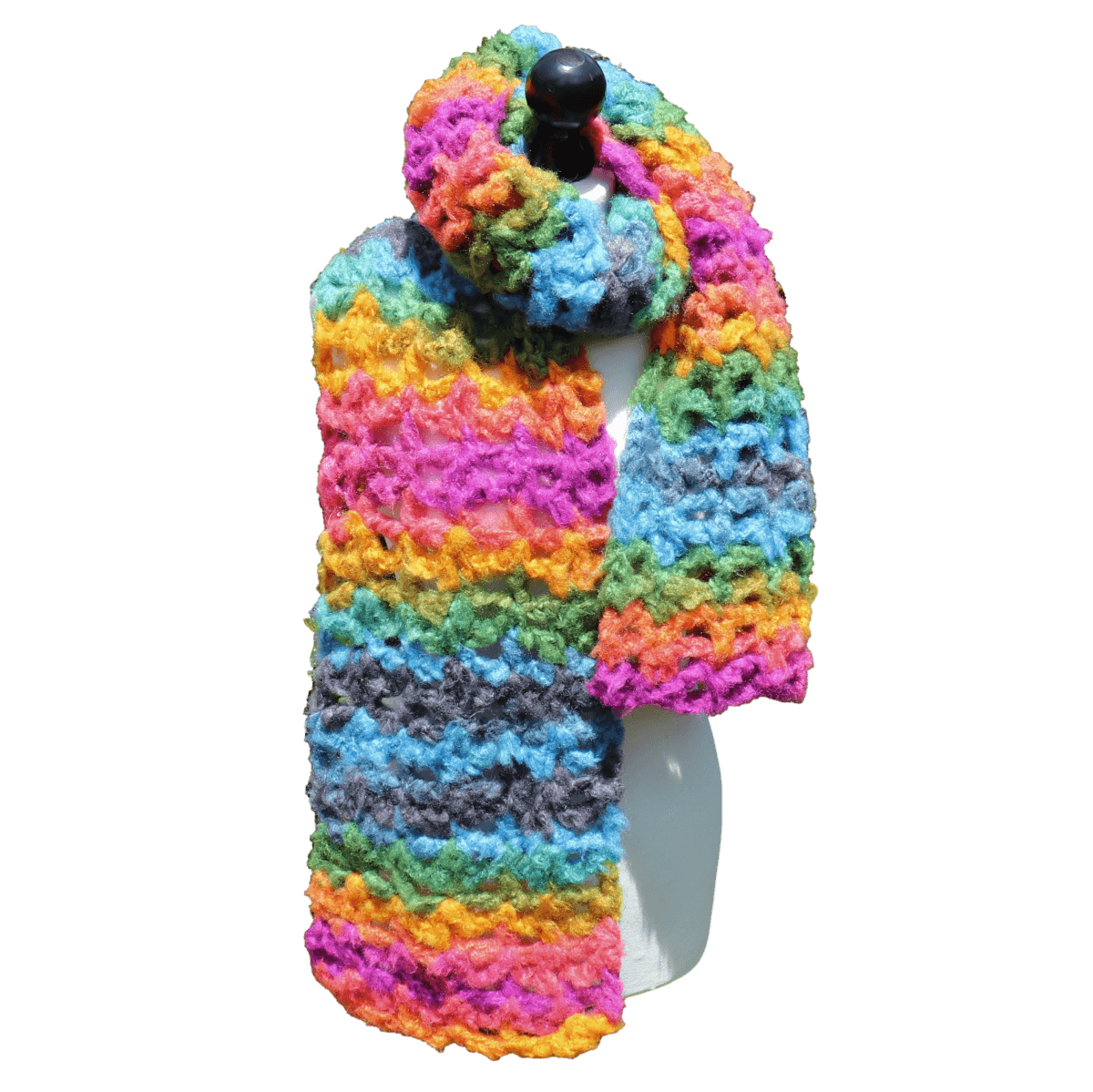 Easy Bulky Yarn Cakes Fluffy Rainbow Scarf - Easy to Follow Written Crochet Pattern - The Secret Yarnery