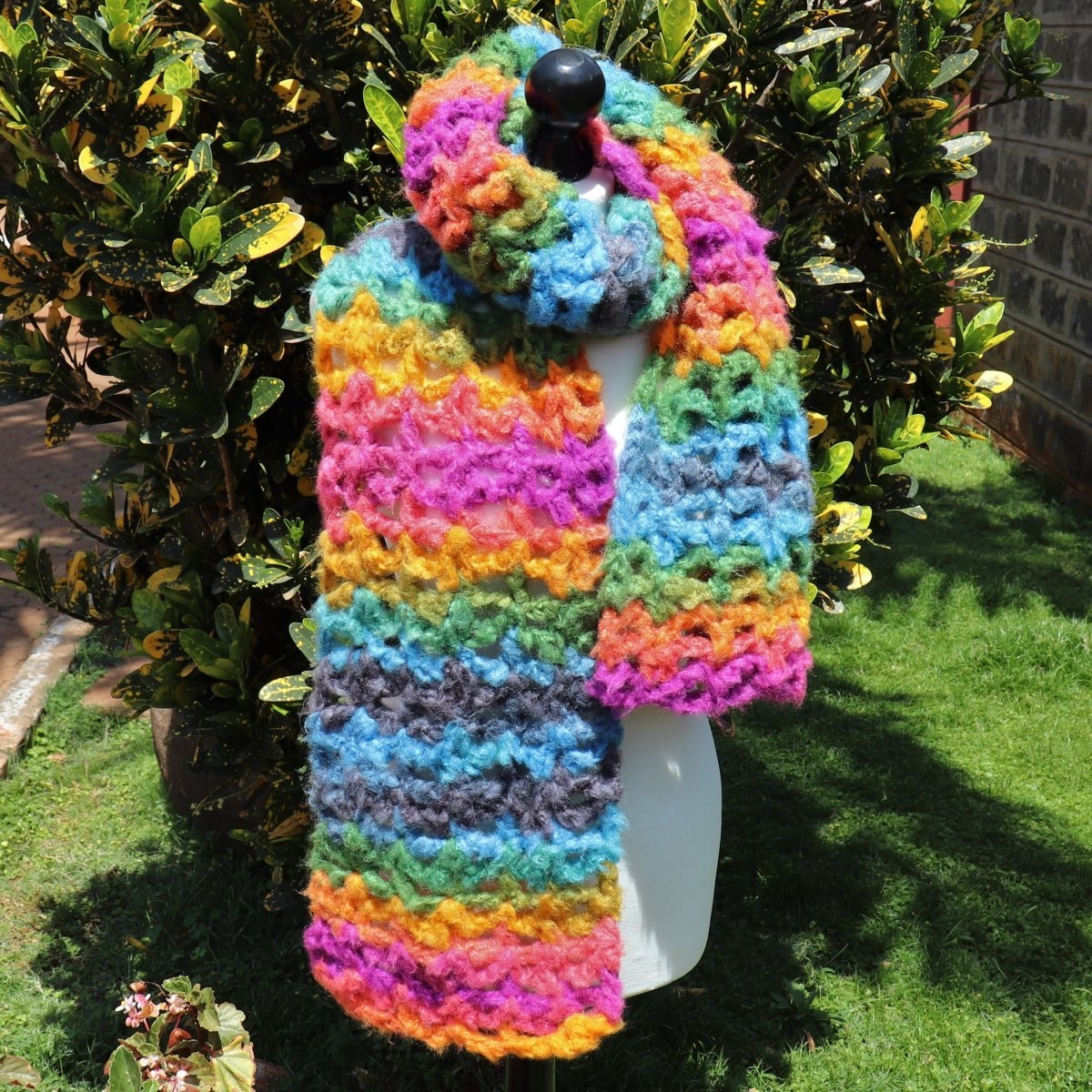 Easy Bulky Yarn Cakes Fluffy Rainbow Scarf - Easy to Follow Written Crochet Pattern - The Secret Yarnery
