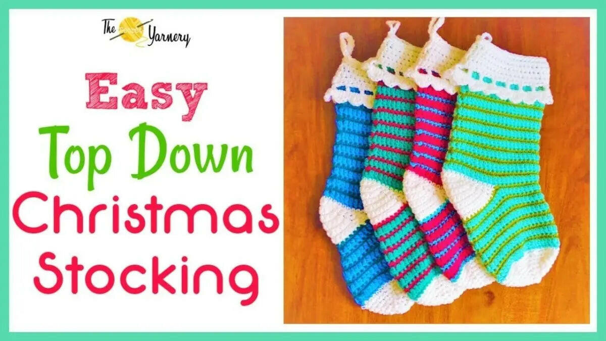 Easy Crochet Christmas Stocking – Top-Down Pattern with 3 Borders & Simple Color Changes.