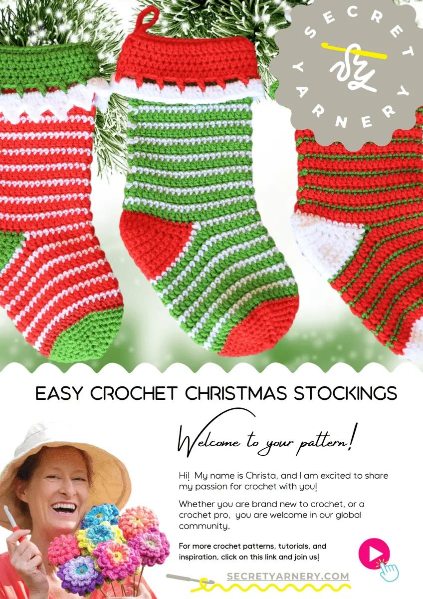 Easy Crochet Christmas Stocking – Top-Down Pattern with 3 Borders & Simple Color Changes