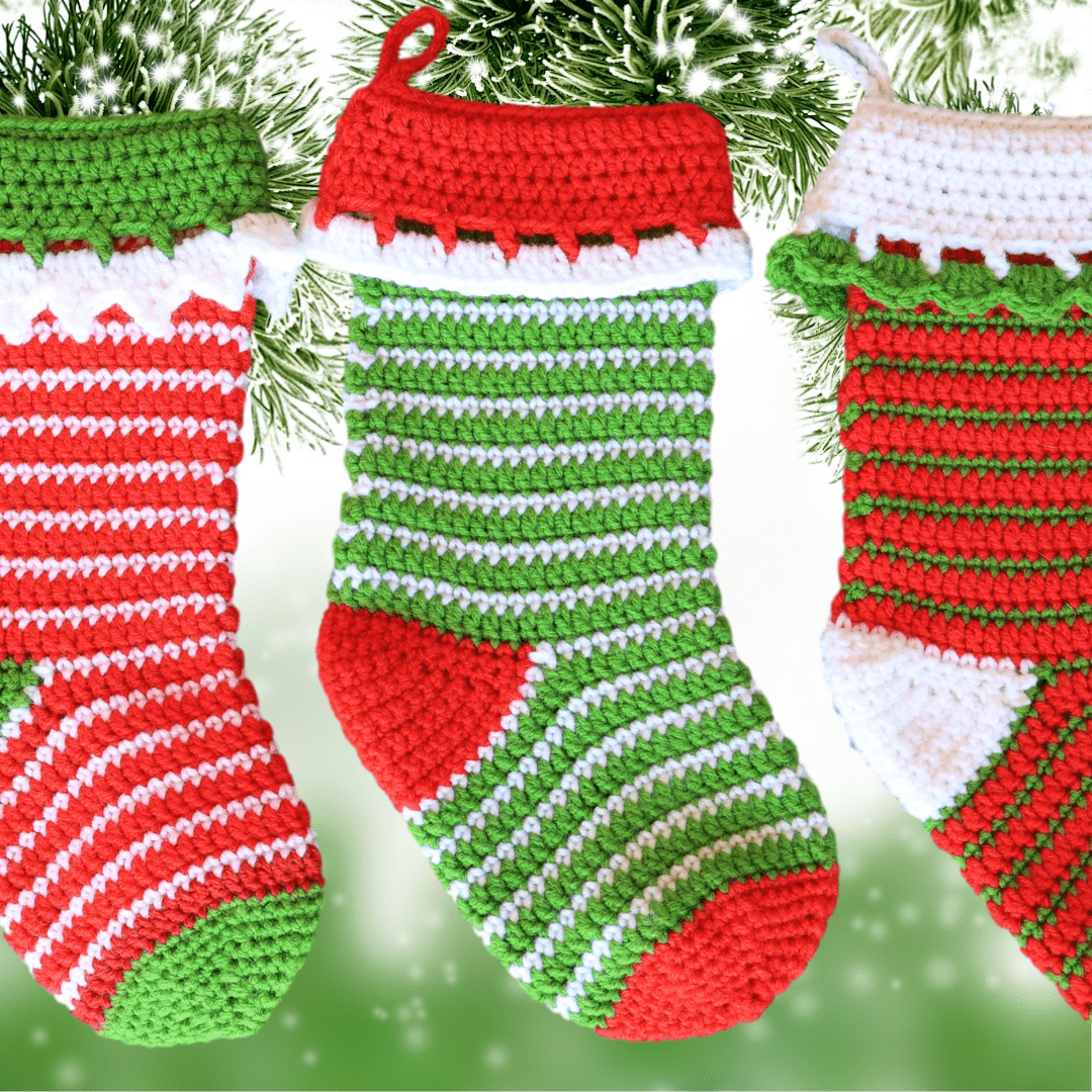 Easy Crochet Christmas Stocking – Top-Down Pattern with 3 Borders & Simple Color Changes