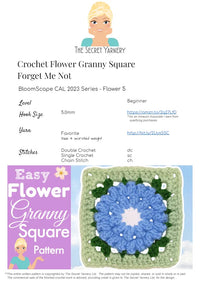 Forget Me Not Crochet Flower Granny Square – BloomScape CAL Block 5 Pattern.