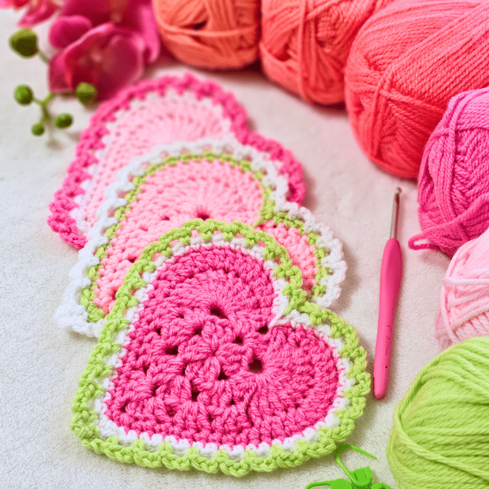 Easy Crochet Heart Coasters.