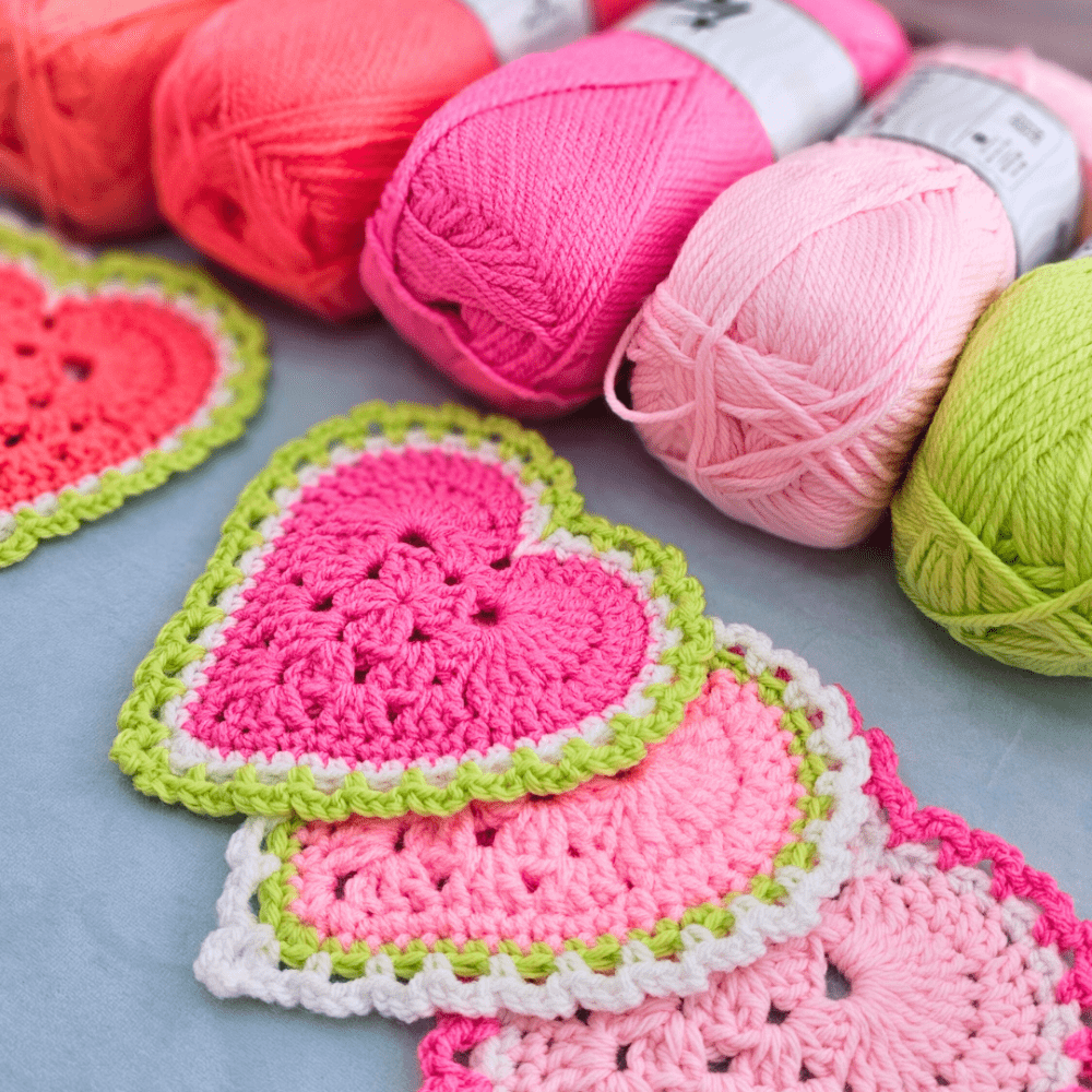 Easy Crochet Heart Coasters.