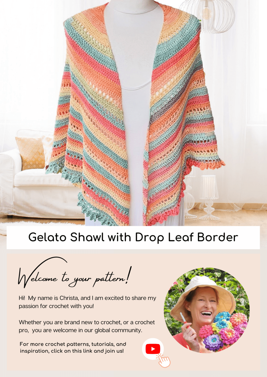 Gelato Shawl with Drop Leaf Border – Elegant Crochet Shawl Pattern.