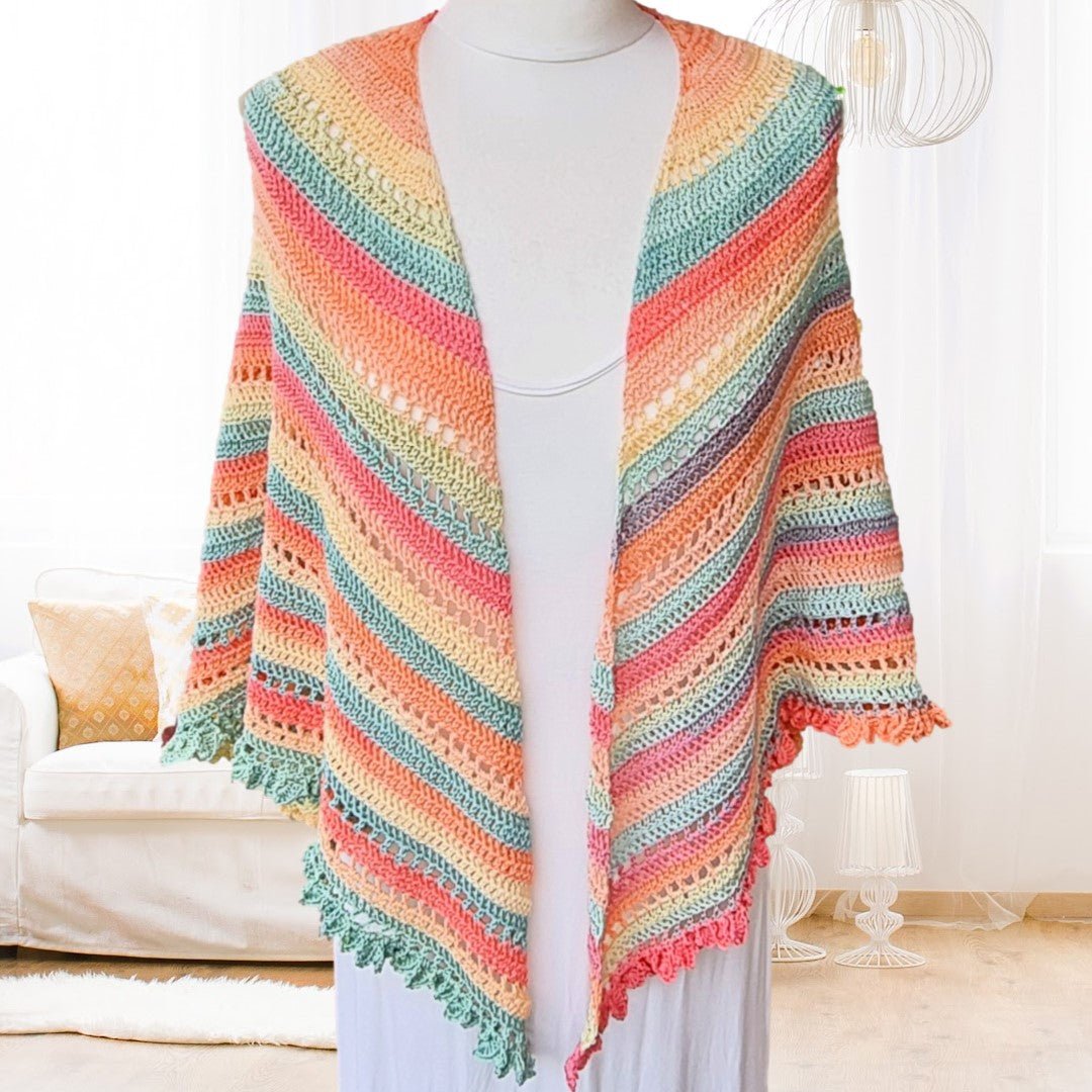 Gelato Shawl with Drop Leaf Border – Elegant Crochet Shawl Pattern.