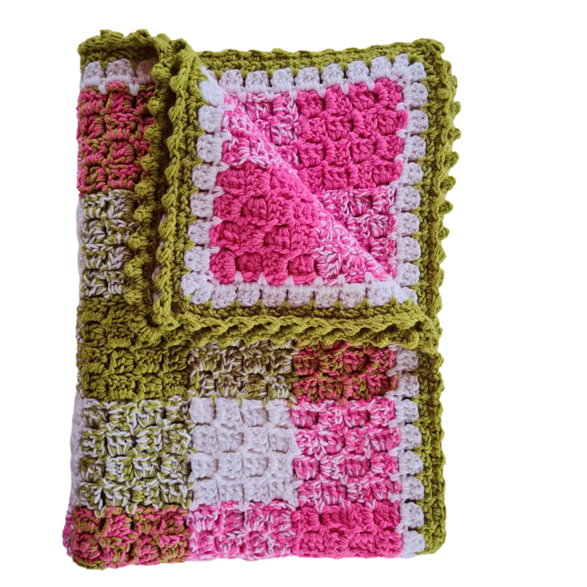 Gingham Crochet Corner-to-Corner Blanket – Easy Crochet Pattern with Bobble Border.