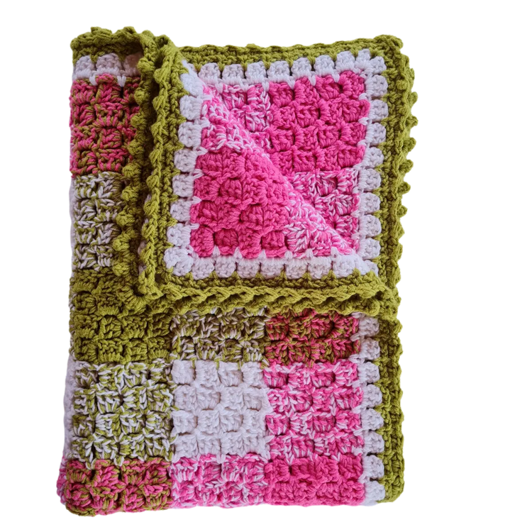 Gingham Crochet Corner-to-Corner Blanket – Easy Crochet Pattern with Bobble Border.