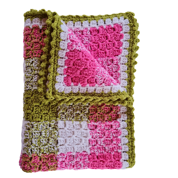 Gingham Crochet Corner to Corner Blanket with Easy Bobble Border