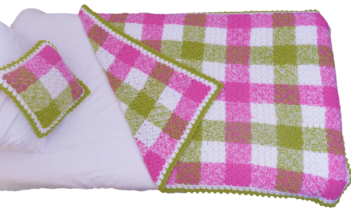 Gingham Crochet Corner-to-Corner Blanket – Easy Crochet Pattern with Bobble Border