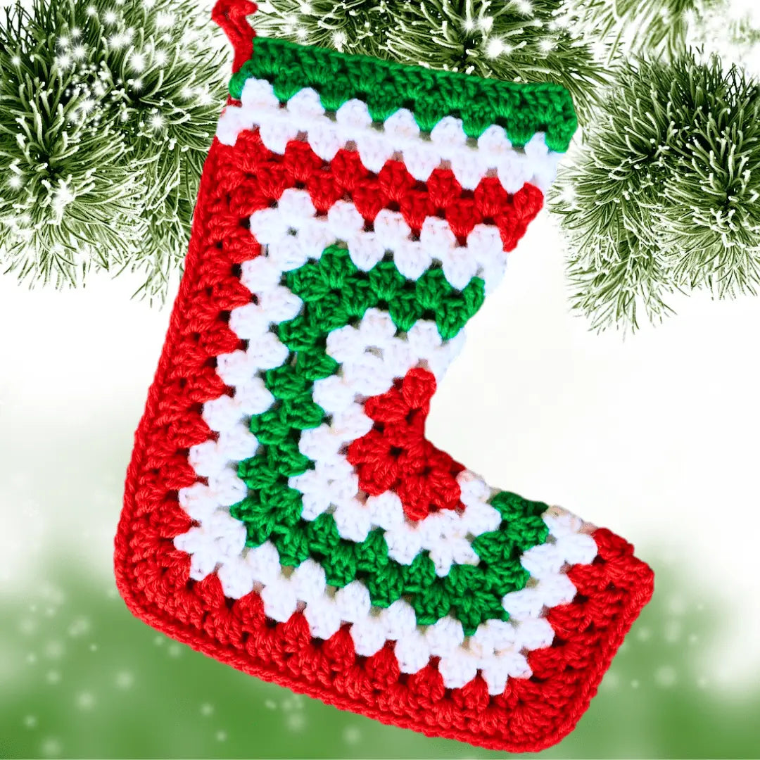 Granny Square Christmas Stocking – Fun Crochet Pattern for the Holidays.