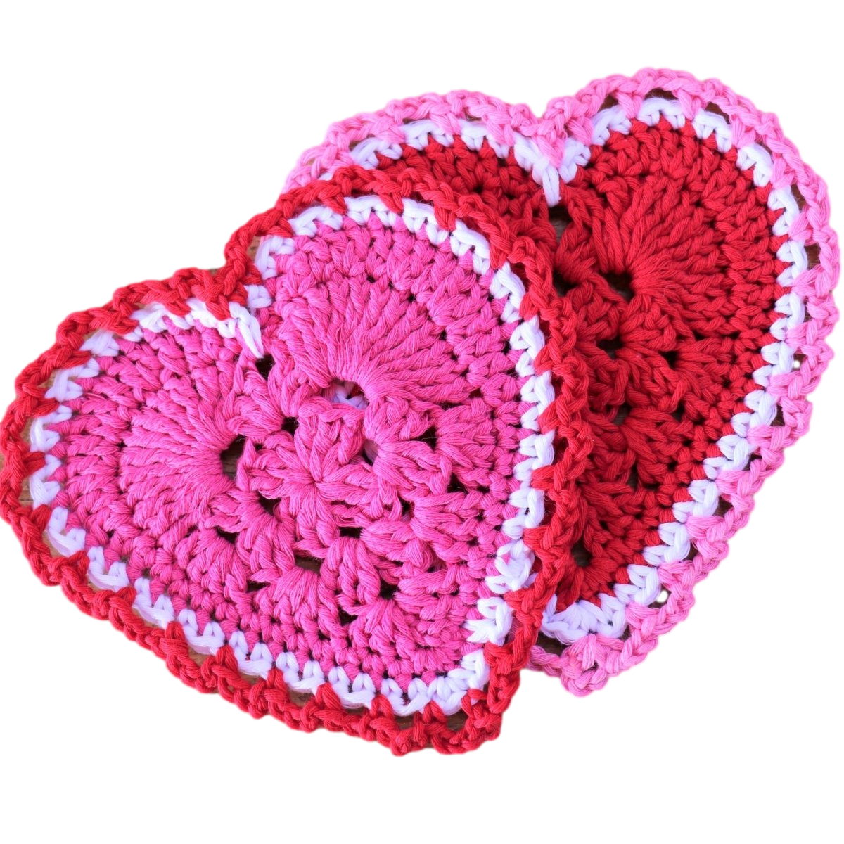 Granny Square Heart Crochet Coasters - The Secret Yarnery