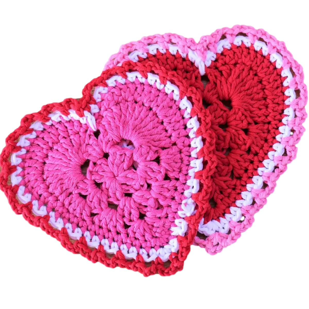 Simple Granny Square Heart Crochet Coasters – Easy and Charming Design.