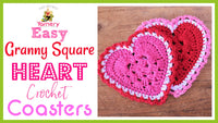 Simple Granny Square Heart Crochet Coasters – Easy and Charming Design.