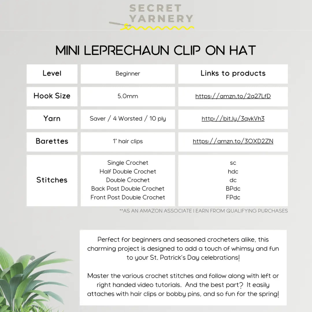 Mini Crochet Leprechaun Hat - Easy Clip On Style.