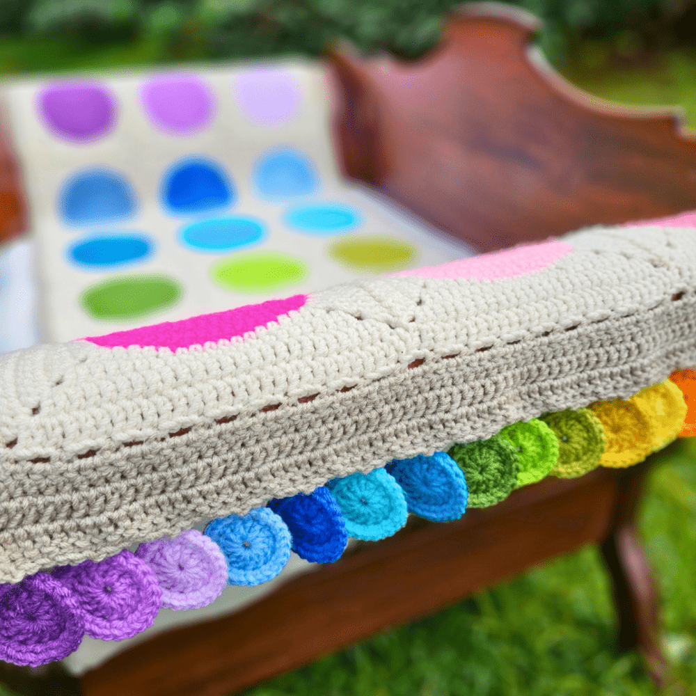 Paintbox Bed Runner & Wrap with Polka Dot Border - Secret Yarnery