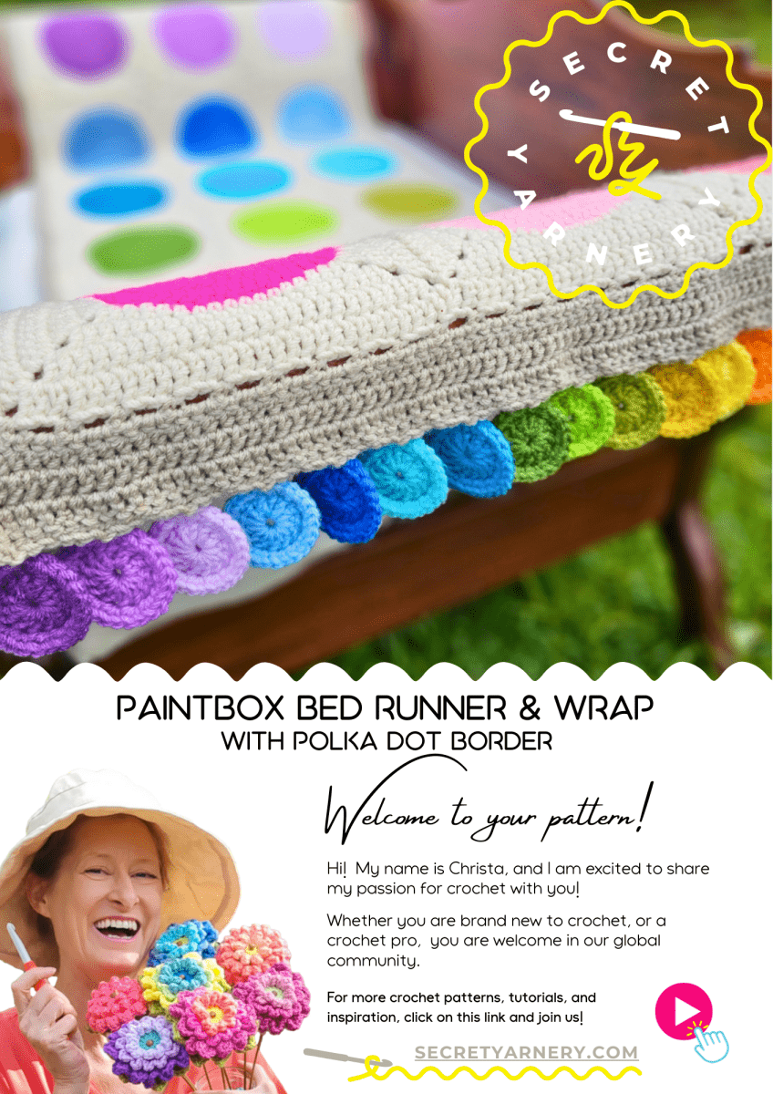 Paintbox Bed Runner & Wrap with Polka Dot Border - Secret Yarnery