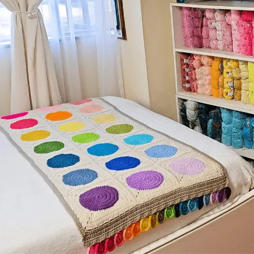 Paintbox Crochet Bed Runner & Wrap with Polka Dot Border.