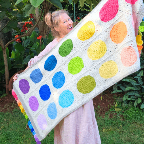 Paintbox Bed Runner & Wrap with Polka Dot Border - Secret Yarnery