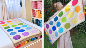 Paintbox Bed Runner & Wrap with Polka Dot Border - Secret Yarnery