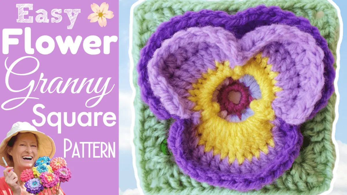 Pansy Flower Granny Square - BllomScape CAL #8.