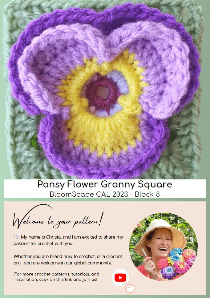 Pansy Flower Granny Square - BllomScape CAL #8