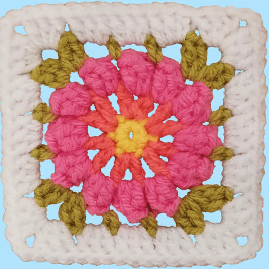 Petal Popping Flower Granny Square – BloomScape CAL Block 1 Pattern.