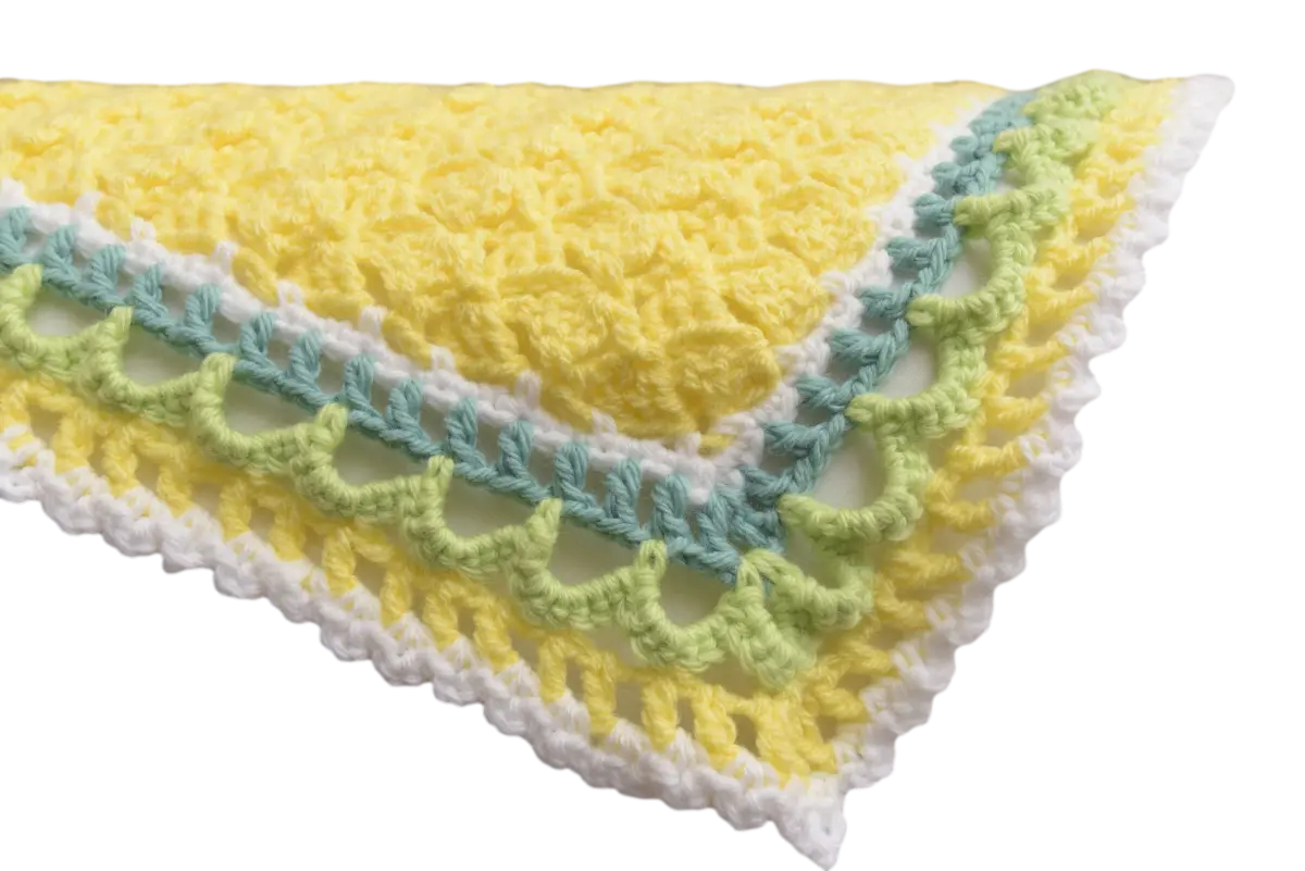 Pin Curl Granny Baby Blanket with Loops & Bridges Border – Elegant Crochet Pattern for Beginners.