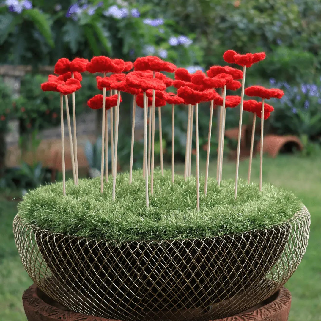POPPY FLOWER GARDEN KNIT ポピー Crochet Poppies for Beginner: Easy Poppy Field Planter Decor