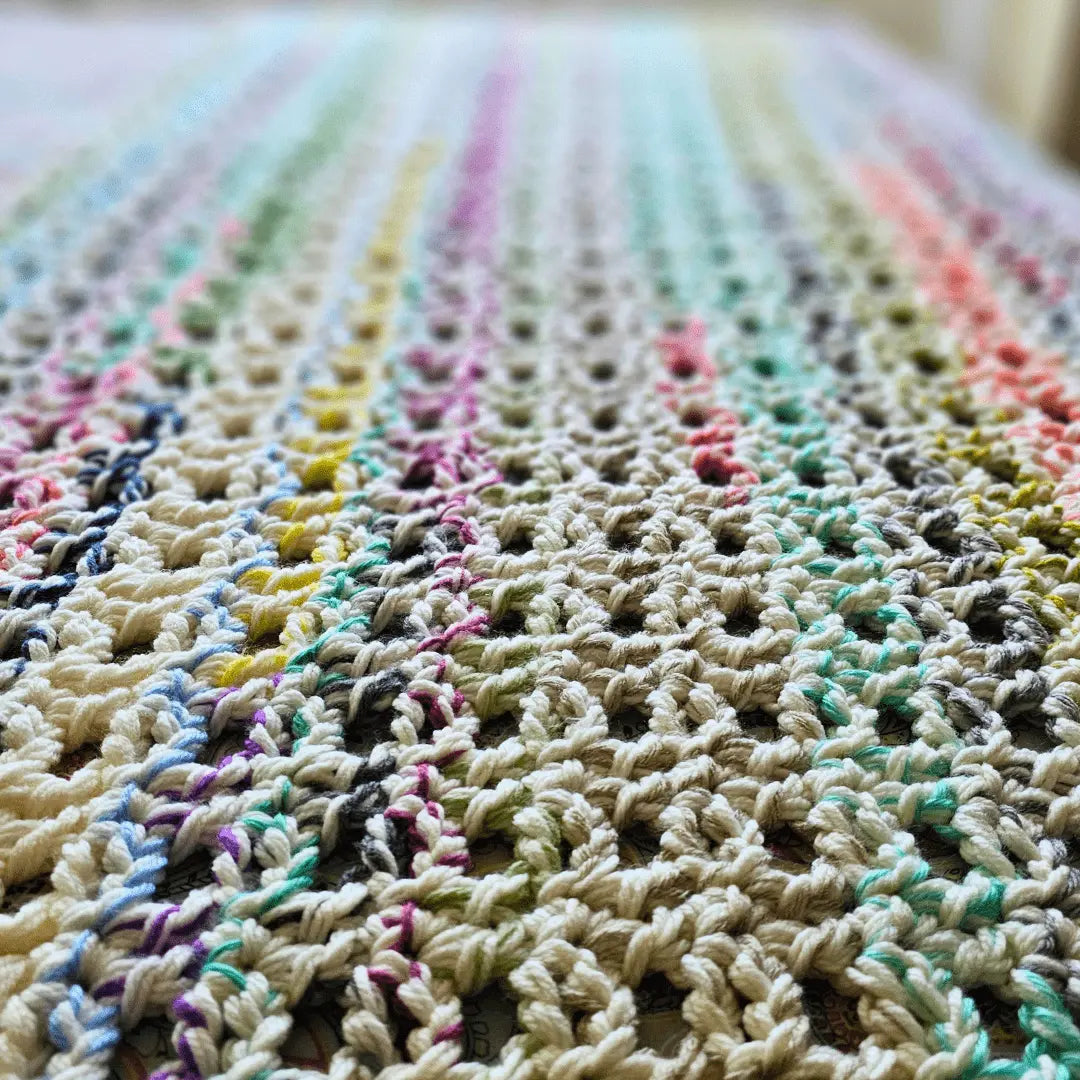 Scraptastic Confetti Cakes Crochet Bed Runner.