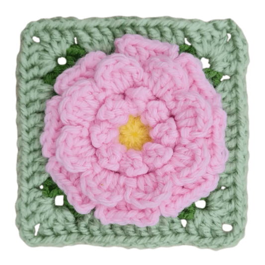 Single Zinnia Flower Granny Square - BloomScape CAL Block # 11.