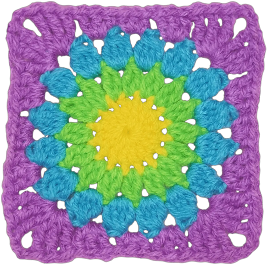 Sunburst Crochet Granny Square – Vibrant and Easy Pattern.