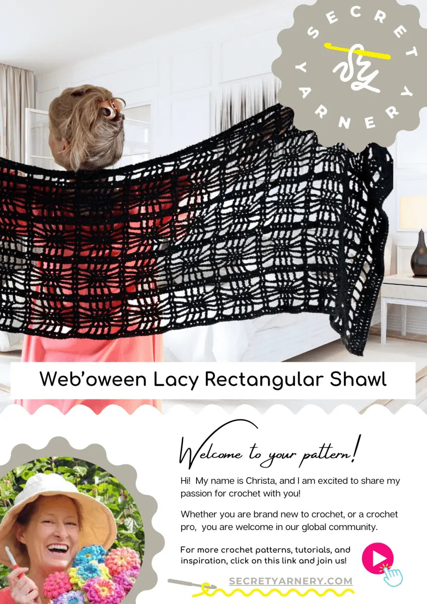 Web'oween Lacy Rectangular Crochet Shawl Pattern.