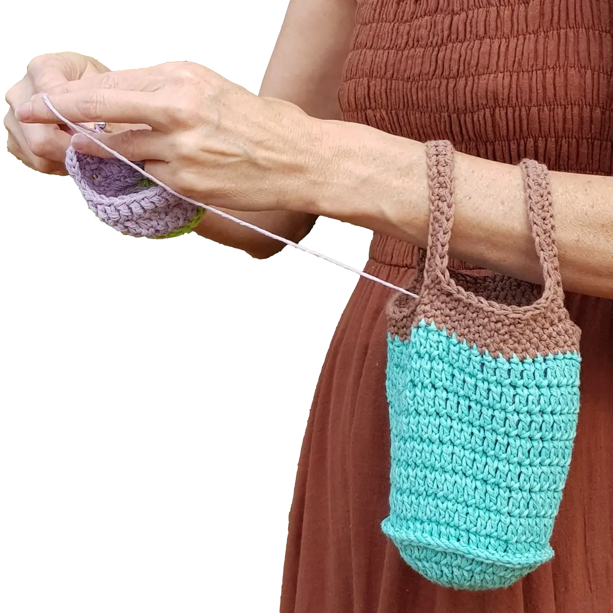 Yarn on the Arm Bag – Easy Crochet Pattern for On-the-Go Crafters.